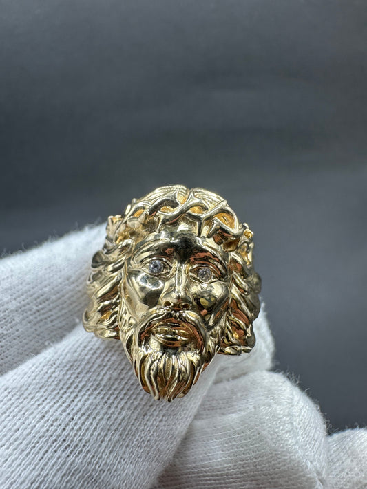14K Gouden Jezus Hoofd Ring – Maat 20