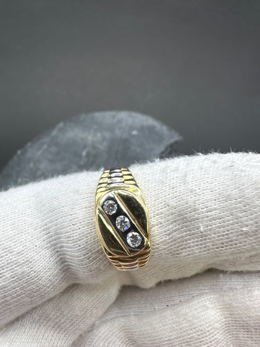 14K Gouden Bicolor Ring met 3 Zirkonia Stenen – Maat 19