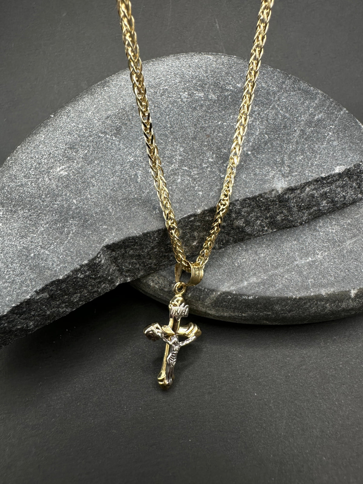 14K Gouden Vossenstaart Ketting met Bicolor Kruis – 55 cm | 2,1 mm