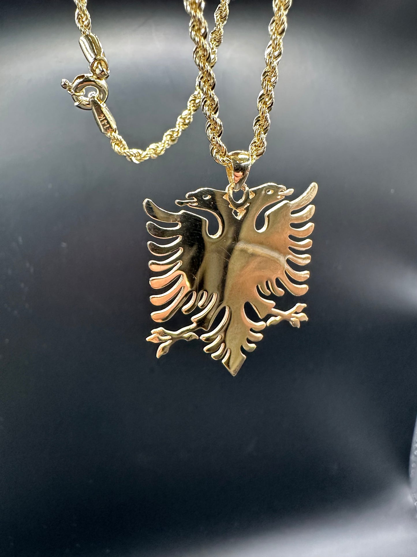 14K Gouden Rope Ketting – 65 cm met Albanië Hanger