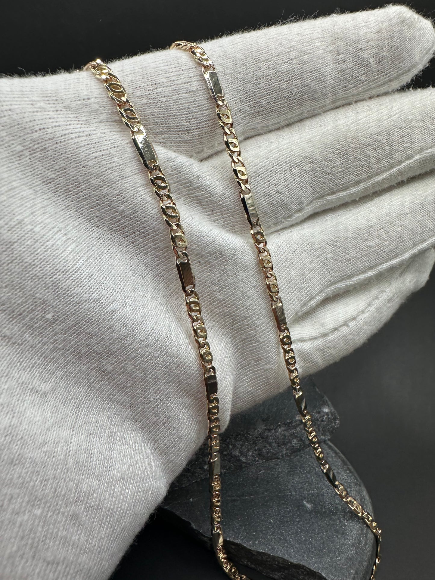 14K Gouden Massieve Valkenoog Schakel Ketting met Witgouden Tussenstukken – 60 cm