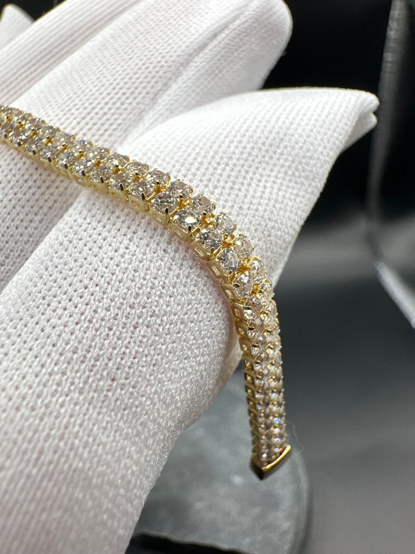 14K Gouden Dubbele Tennis Armband met Zirkonia – 19 cm