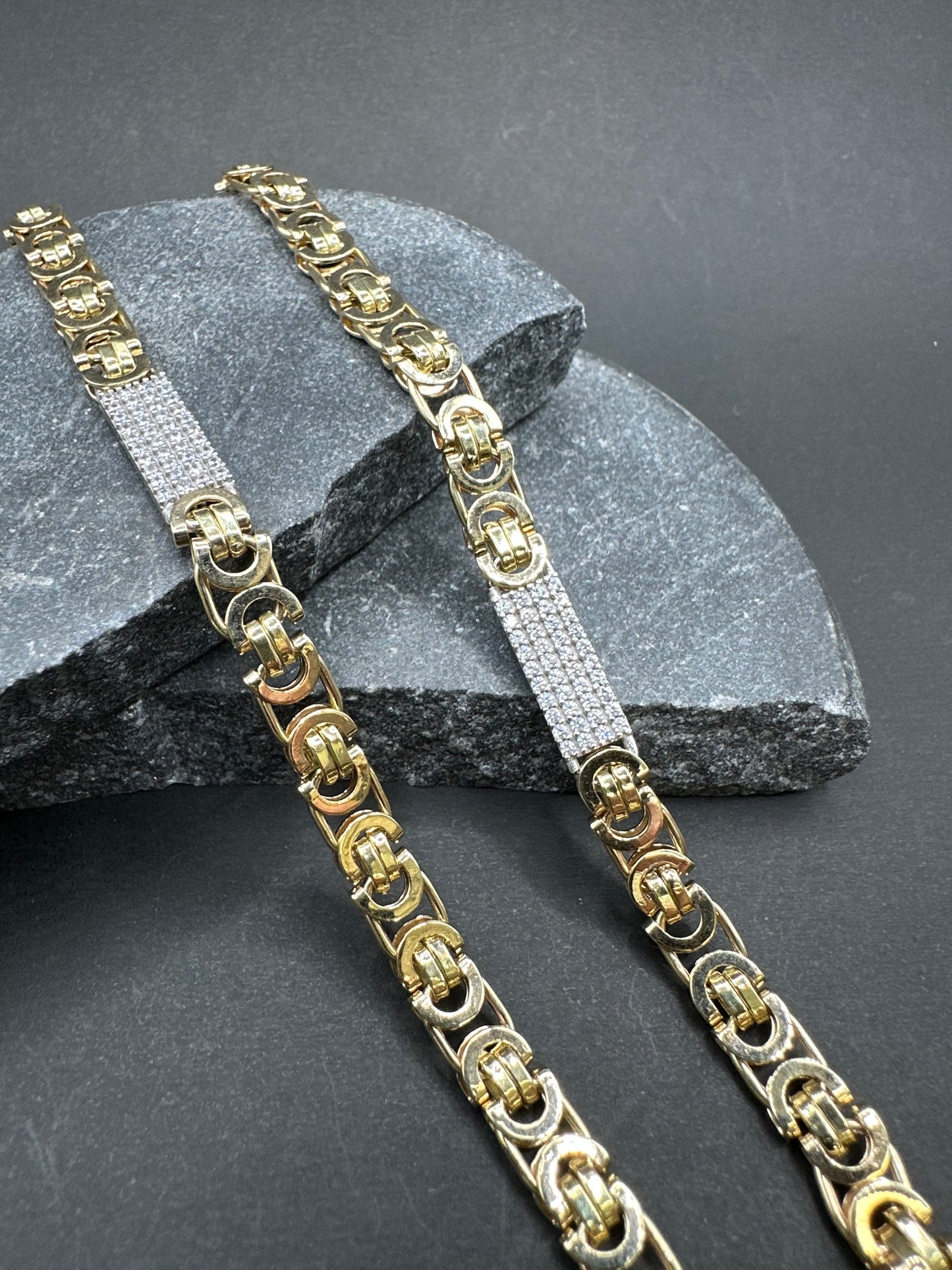 14K Gouden Massieve Platte Koningsketting met Zirkonia – 70 cm