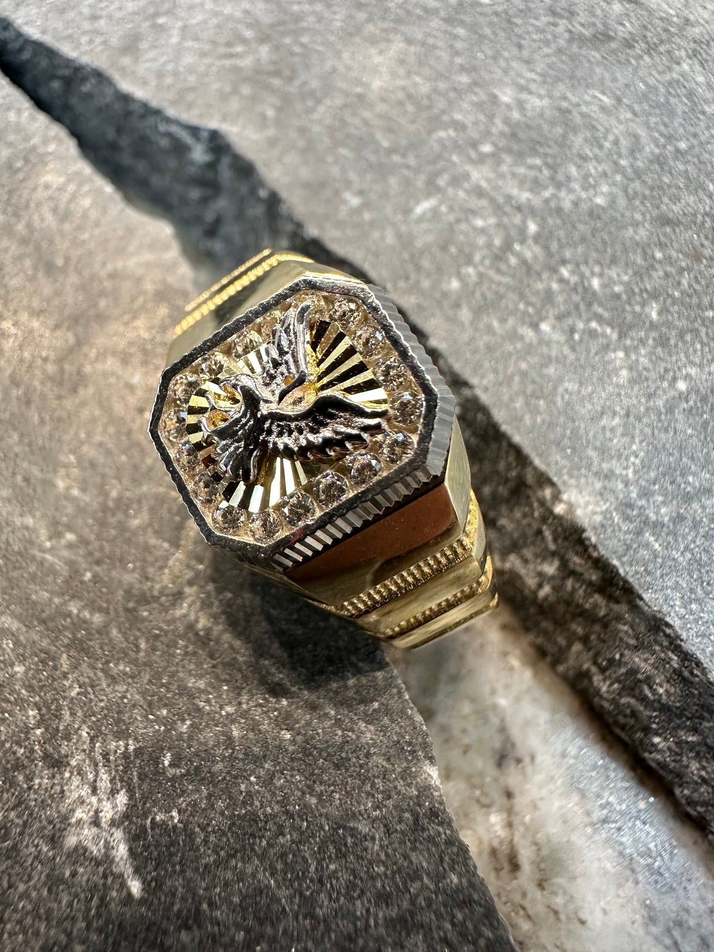 Prachtige 14K Gouden Bicolor Adelaar Ring – Krachtig & Luxe Design