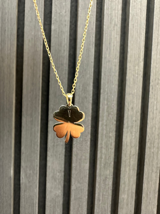 Prachtige 14K Gouden Massieve Ketting met Klavertje Hanger