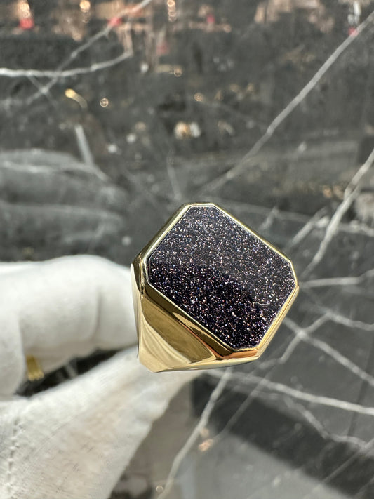 Prachtige 14K Gouden Zegelring met Paarse Lagensteen