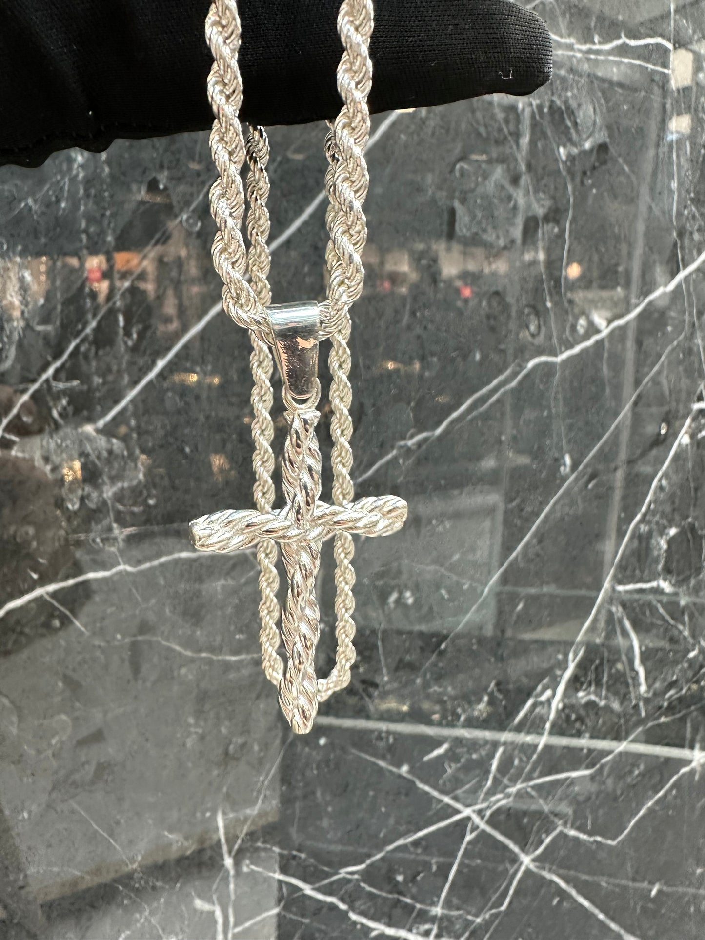 Prachtige 925 Zilveren Rope Ketting met Kruishanger – 4,4 mm | 70 cm