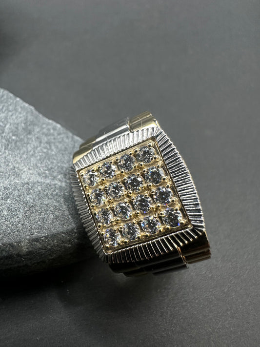 14K Gouden Bicolor Vierkante Ring met Zirkonia – Maat 20