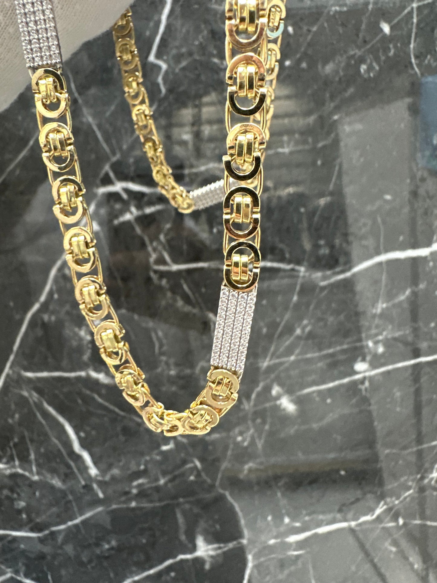 14K Gouden Massieve Platte Koningsketting met Zirkonia – 70 cm
