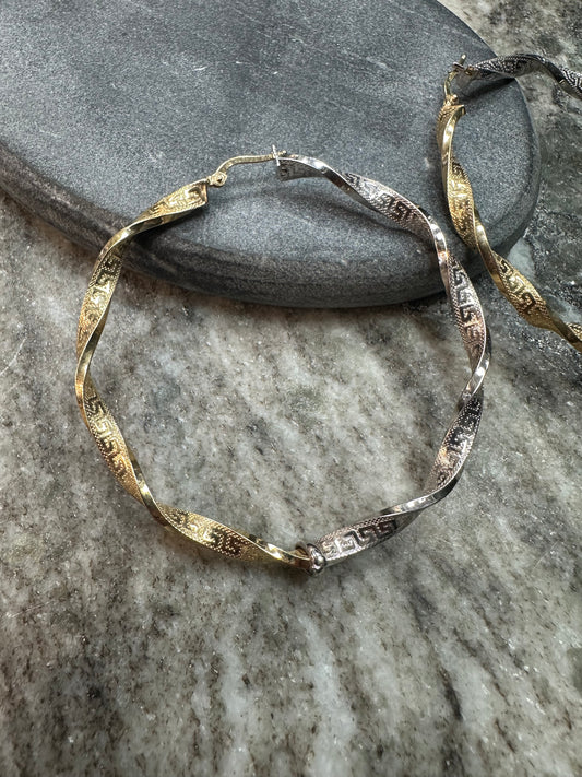 14K Gouden Bicolor Wokkels Oorbellen – 61 mm