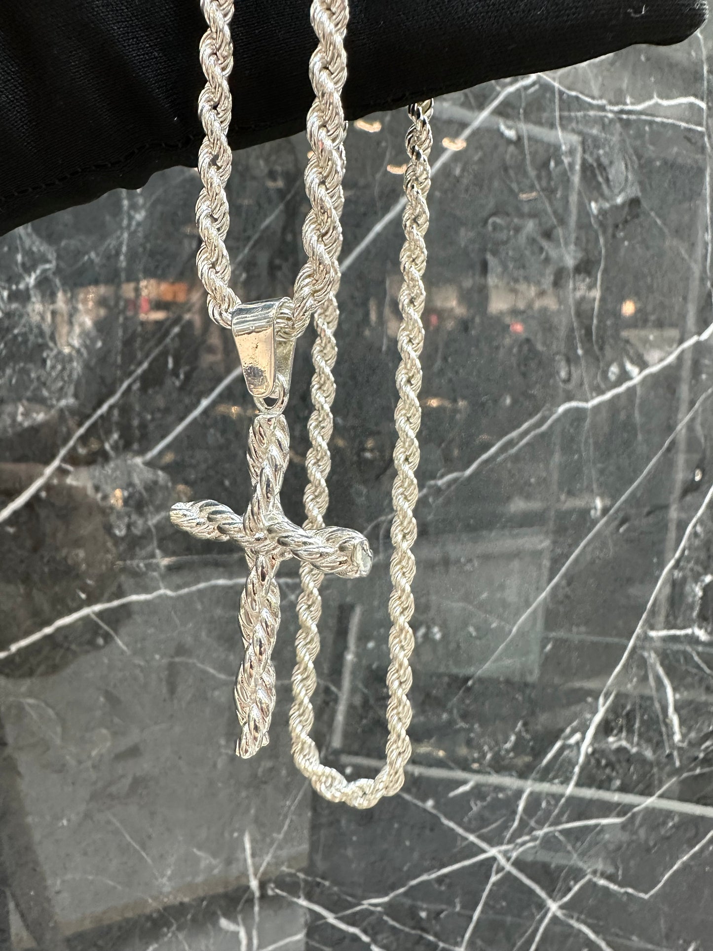 Prachtige 925 Zilveren Rope Ketting met Kruishanger – 4,4 mm | 70 cm