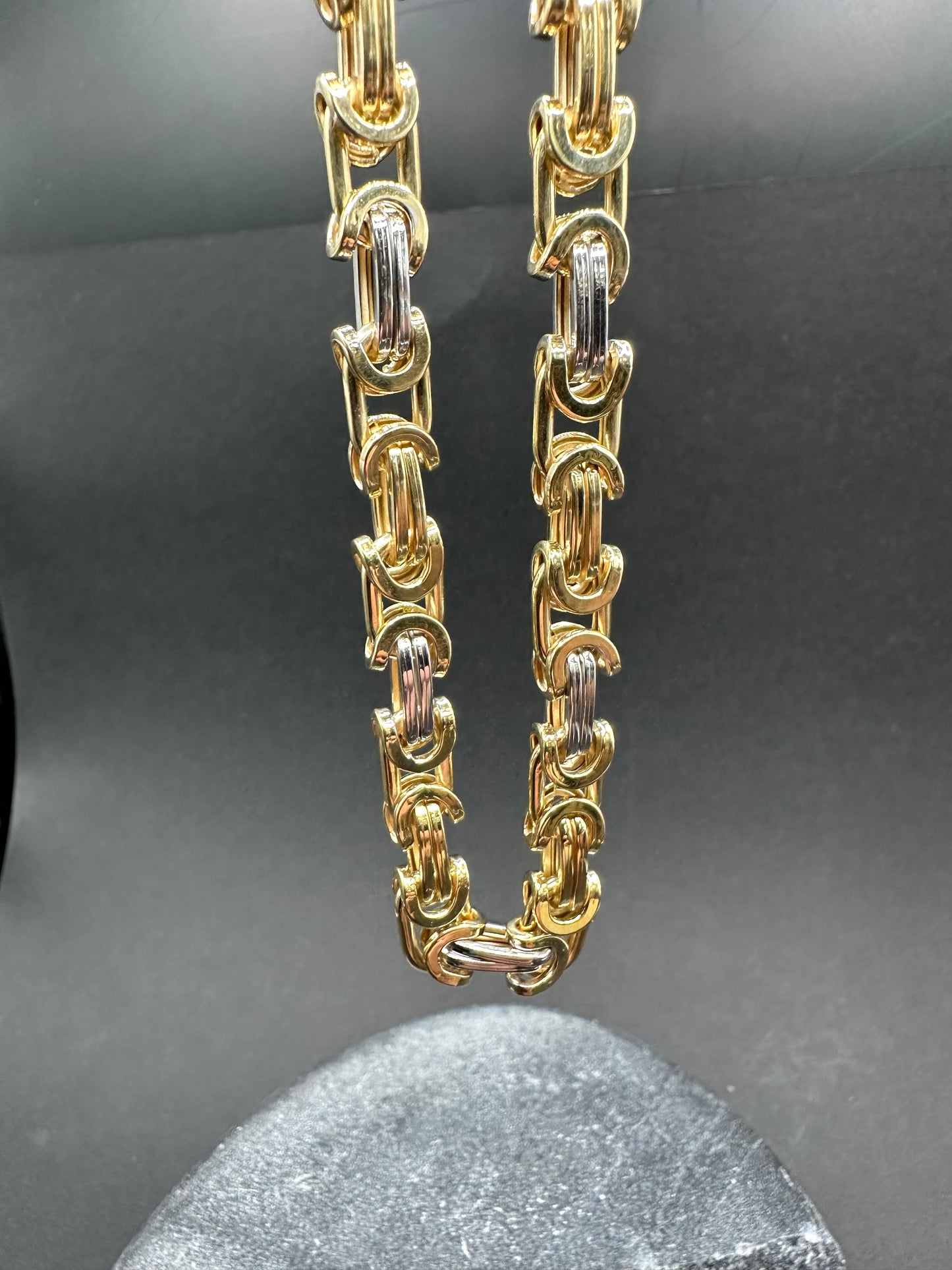 14K Gouden Bicolor Platte Koningsketting – 67 cm