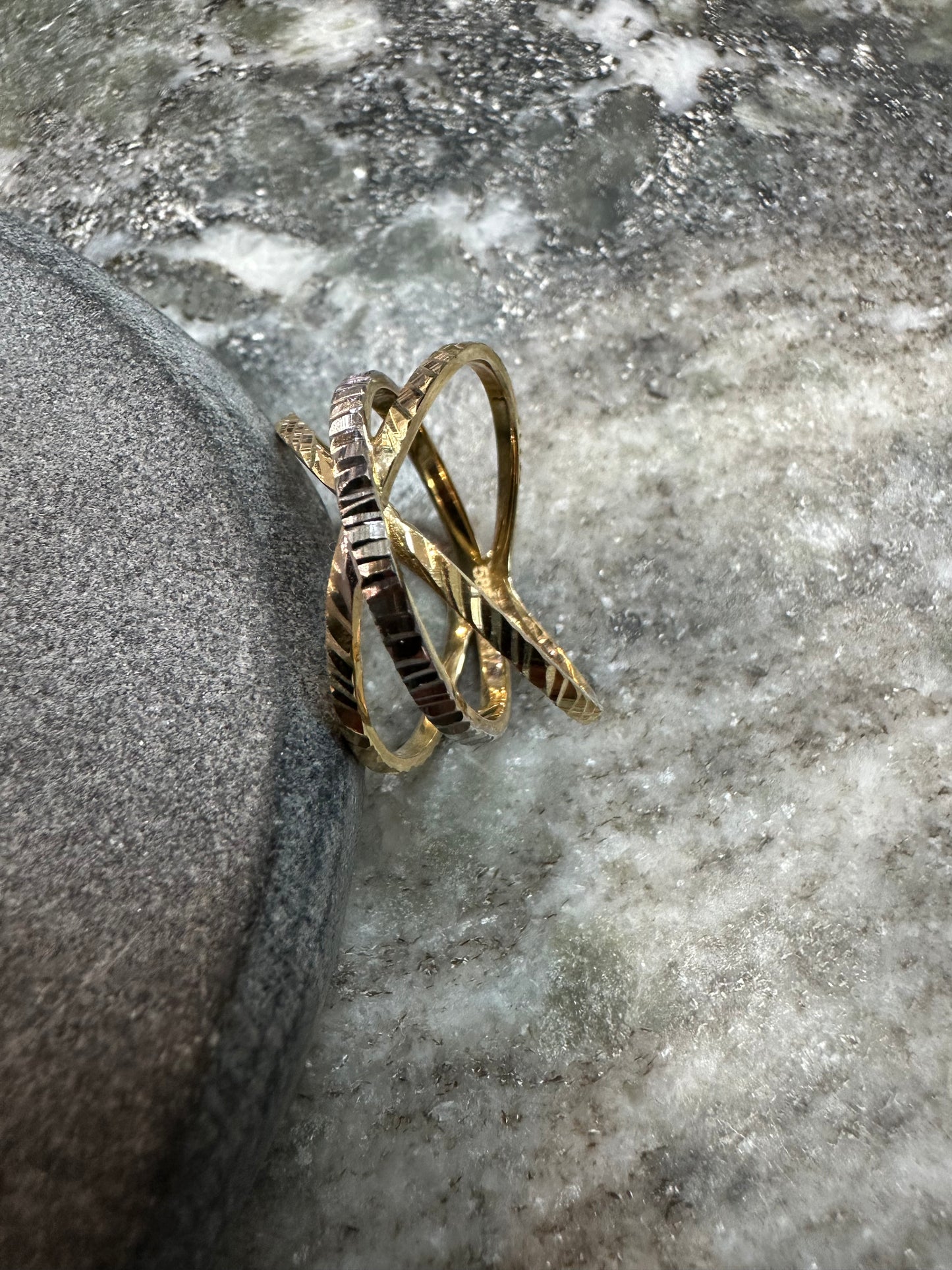 14K Gouden Elegante ring – Witgoud & Geelgoud – Maat 17,5