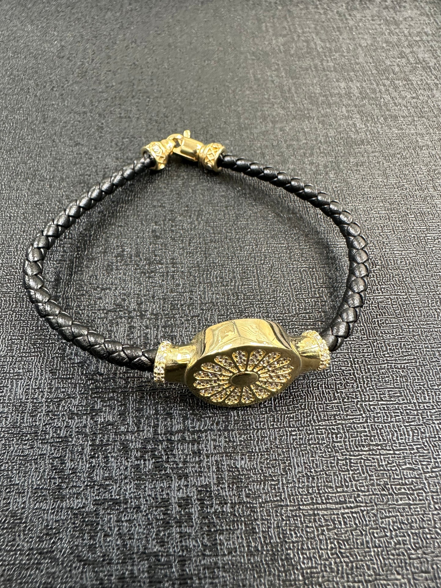 14K Gouden Rolleman Leren Armband met Zirkonia