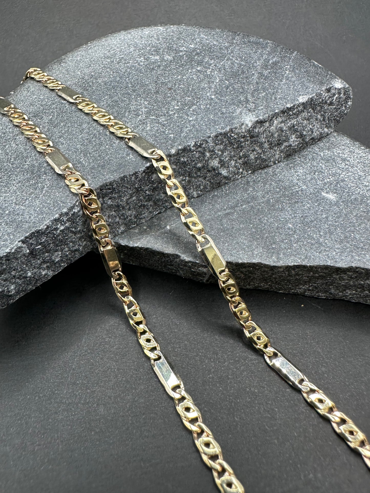 14K Gouden Massieve Valkenoog Schakel Ketting met Witgouden Tussenstukken – 60 cm