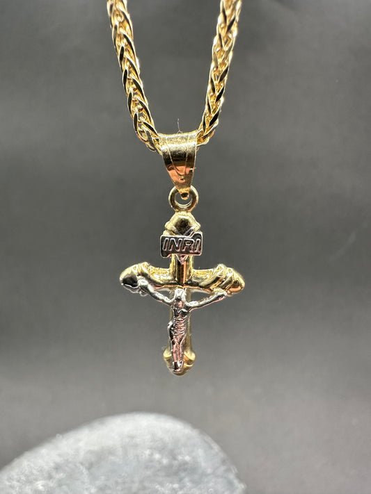 14K Gouden Vossenstaart Ketting met Bicolor Kruis – 55 cm | 2,1 mm