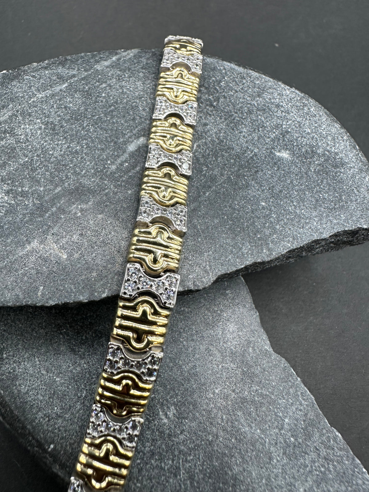 14K Gouden Bicolor Armband met Zirkonia – 19 cm