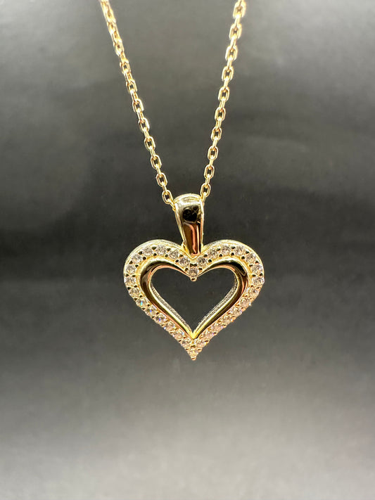 14K Gouden Ketting met Hart Hanger & Zirkonia – 42 cm