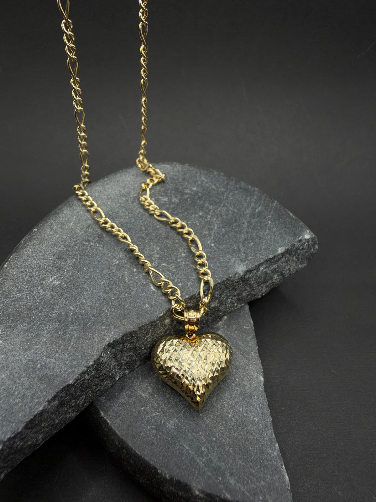 14K Gouden Figaro Ketting met Hart Hanger – 55 cm – 3,1 mm