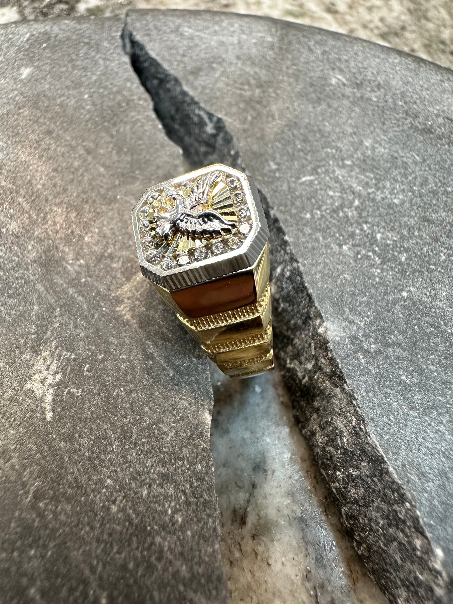 Prachtige 14K Gouden Bicolor Adelaar Ring – Krachtig & Luxe Design