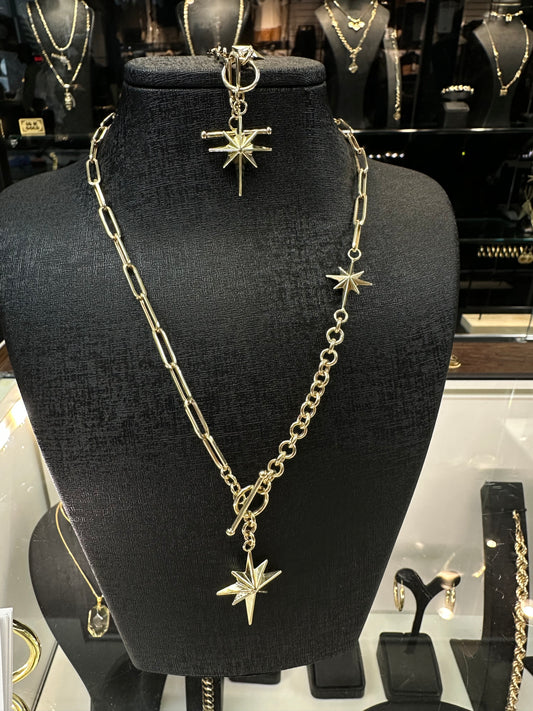 14K Gouden Ster Set met Modern Slot – Ketting & Armband