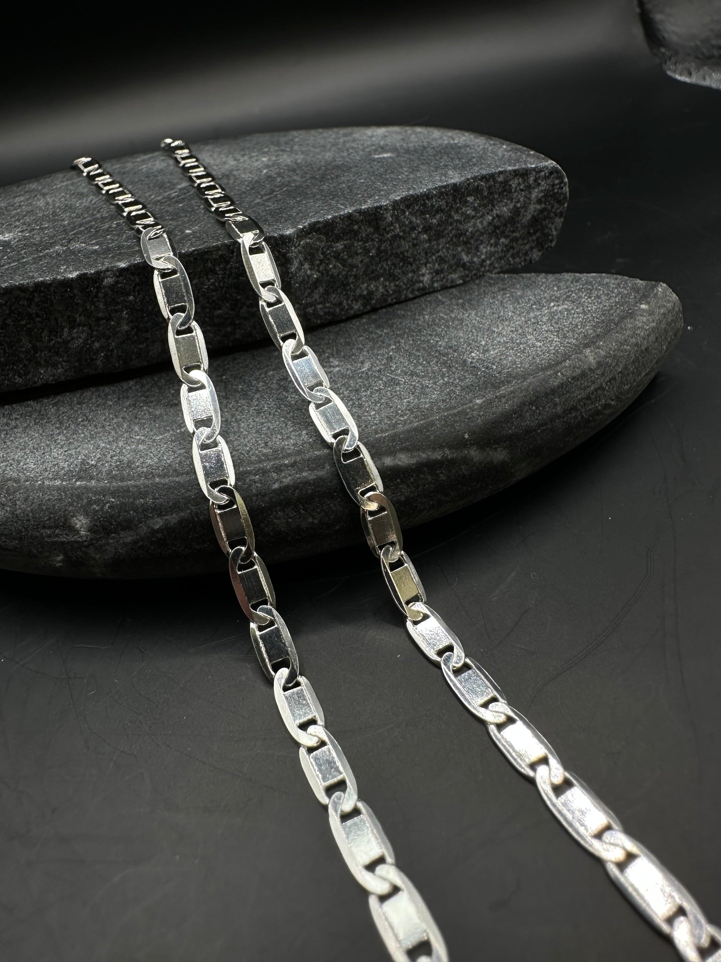 925 Zilveren Platte Schakel Ketting – 50 cm