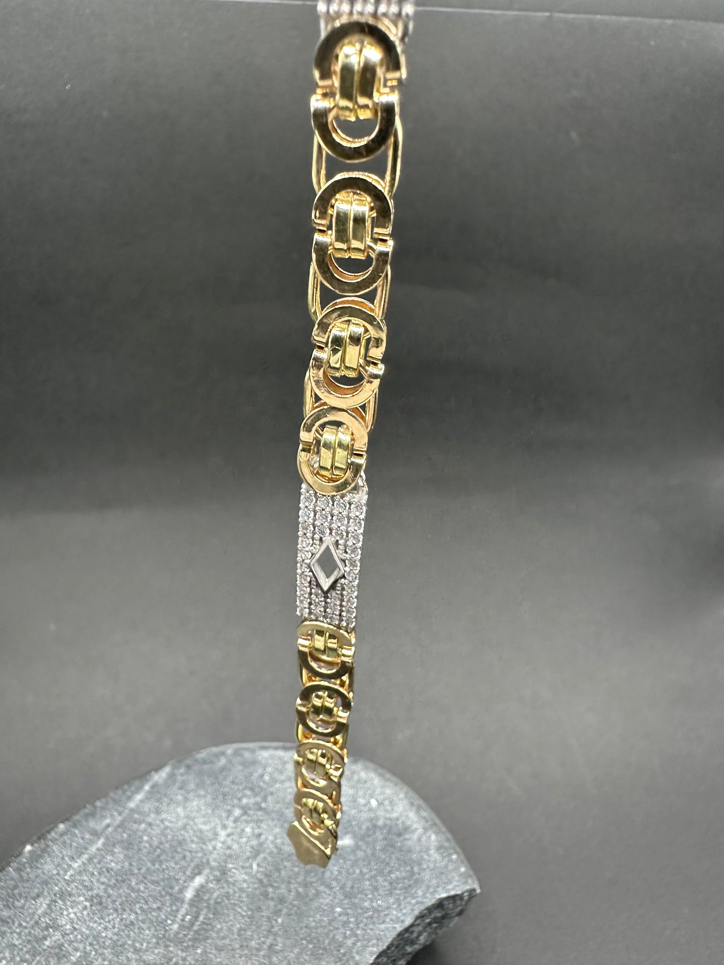 14K Gouden Platte Koningsarmband met Ruitjes en Zirkonia – 21 cm