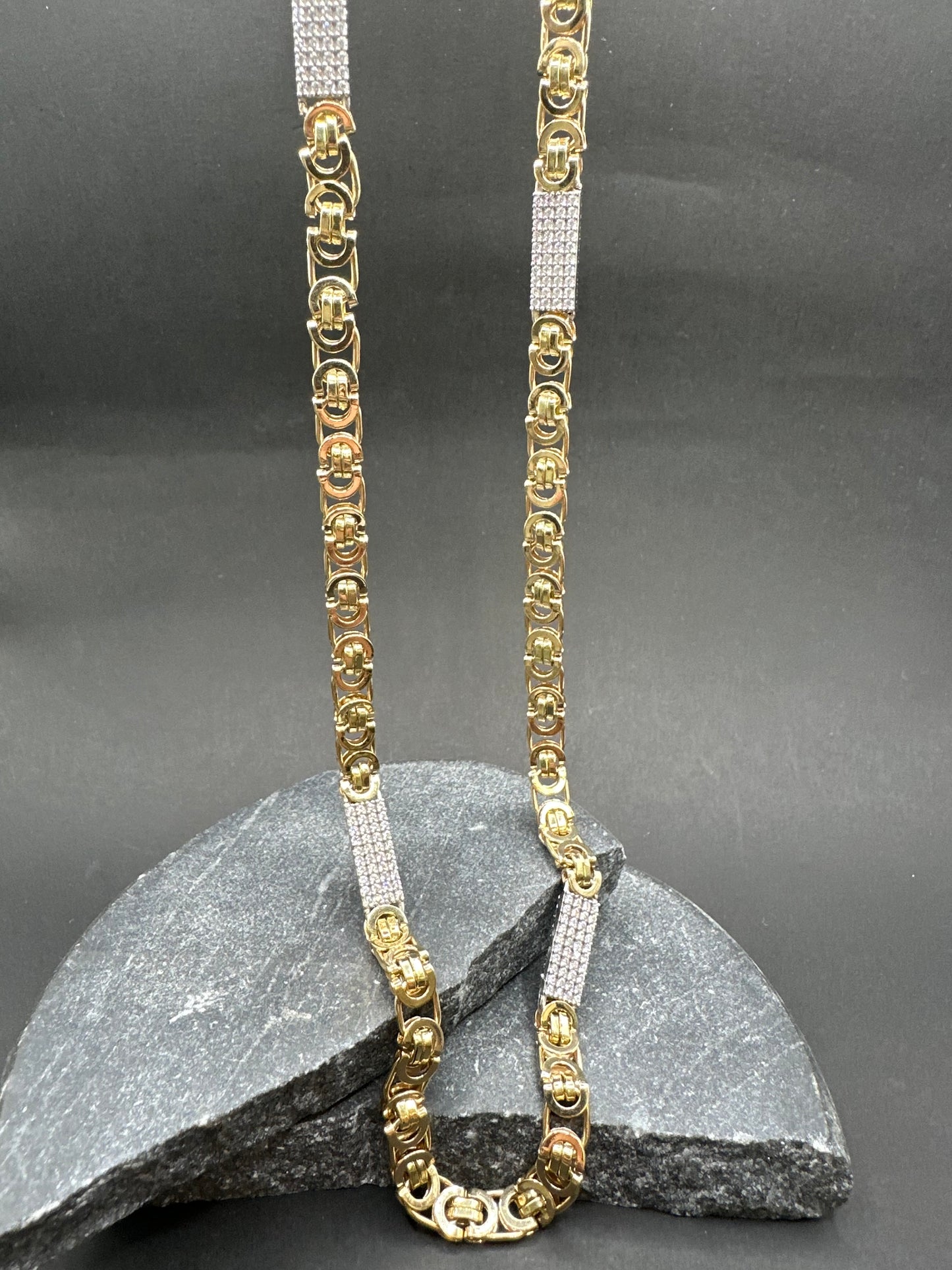 14K Gouden Massieve Platte Koningsketting met Zirkonia – 70 cm