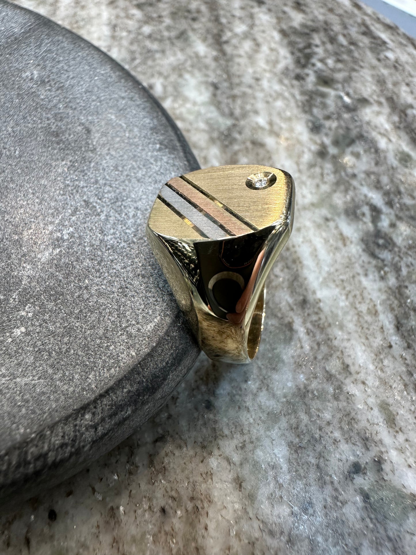 Prachtige 14K Gouden Klassieke Tricolor Ring met Zirkonia