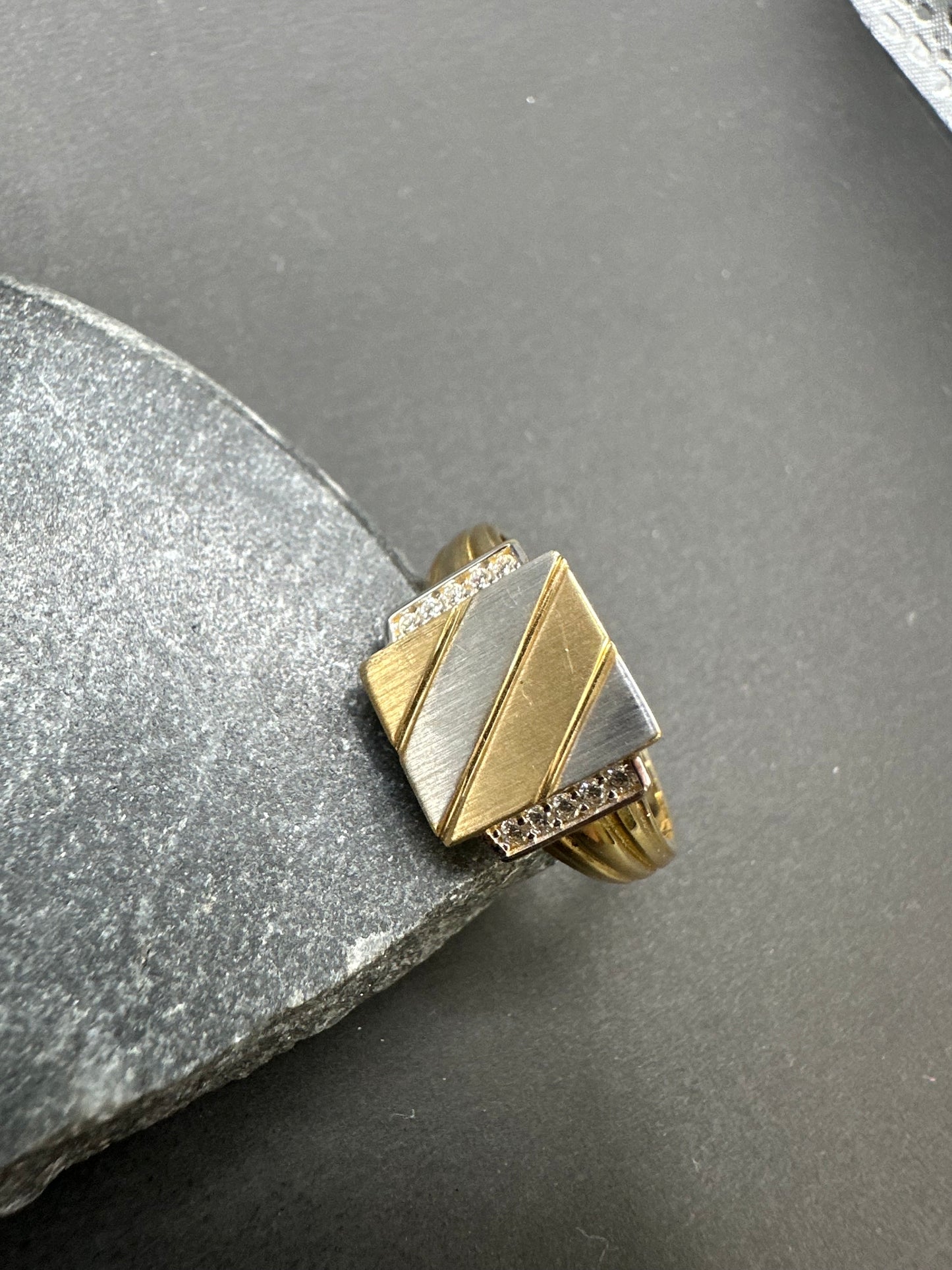 14K Gouden Bicolor Vierkante Ring – Maat 20