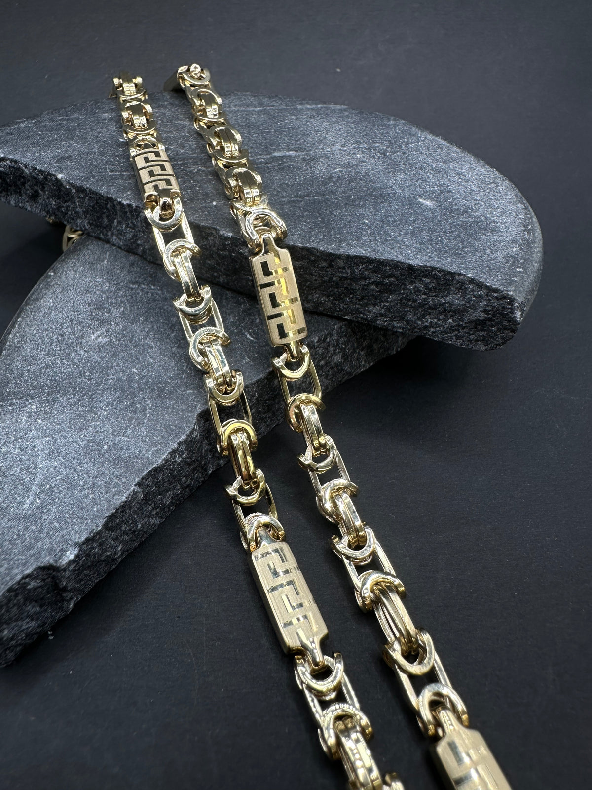 14K Gouden Platte Koningsketting met Meandros Bewerking – 65 cm