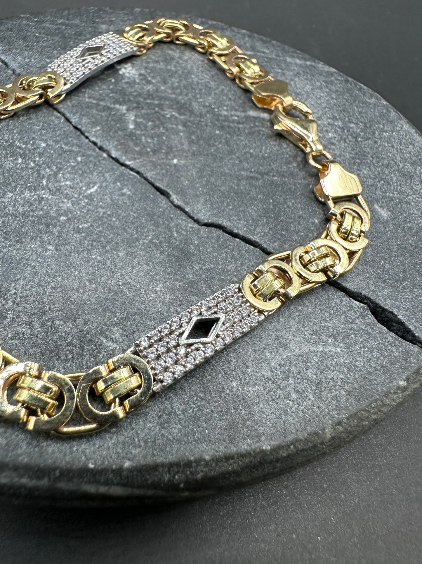 14K Gouden Platte Koningsarmband met Ruitjes en Zirkonia – 21 cm