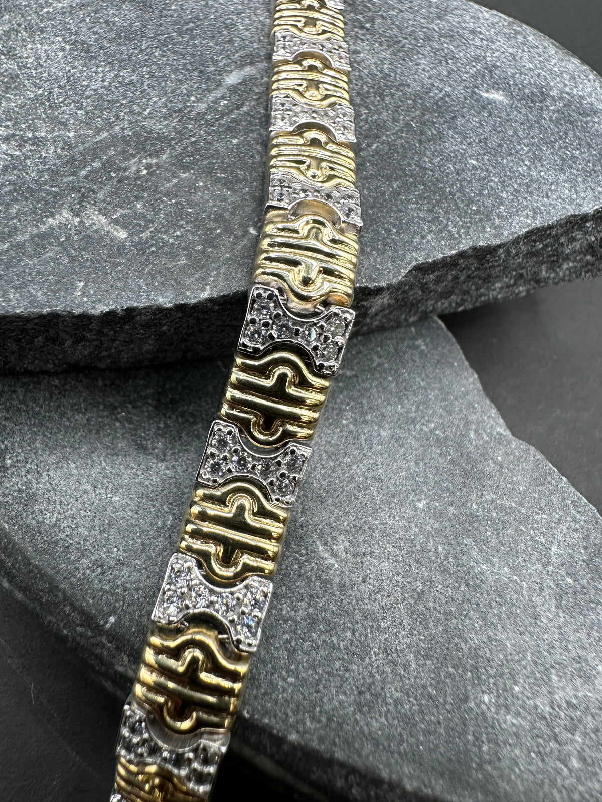 14K Gouden Bicolor Armband met Zirkonia – 19 cm