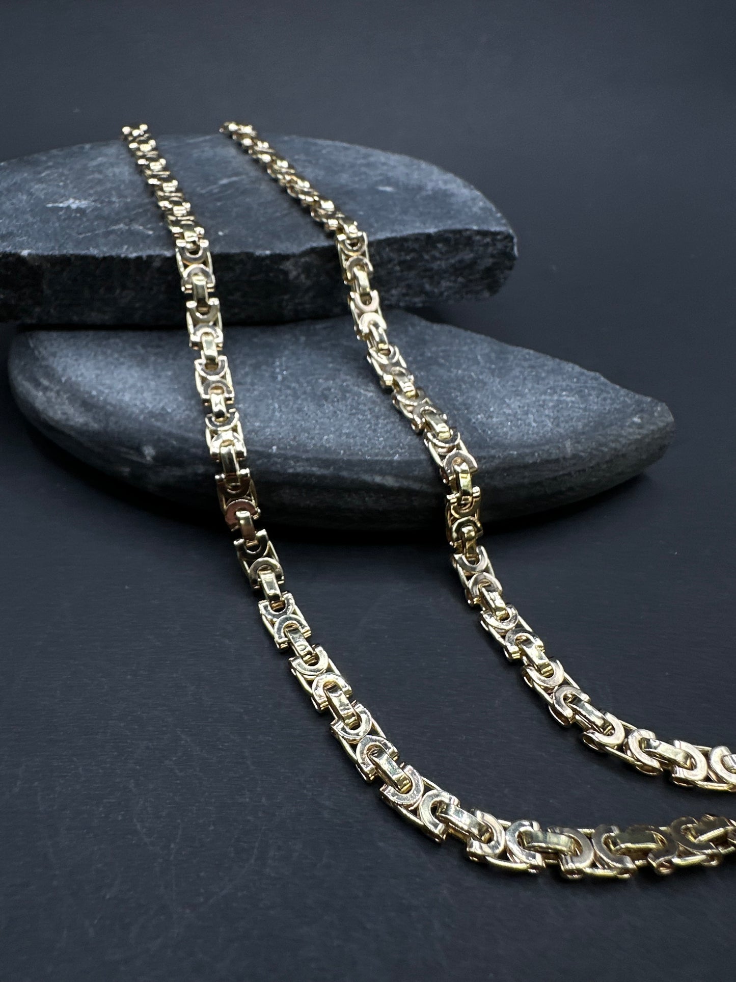 14K Gouden Massieve Platte Koningsketting – 70 cm