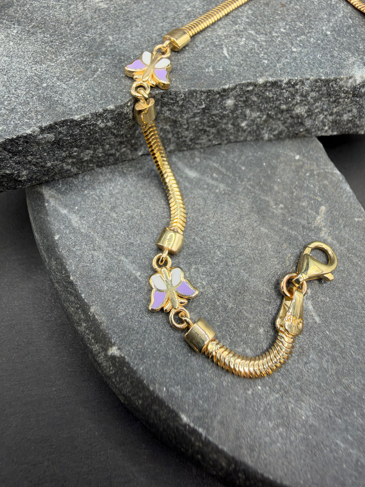 14K Gouden Kinderarmband met Vlindertjes – 14 cm – 2,4 mm