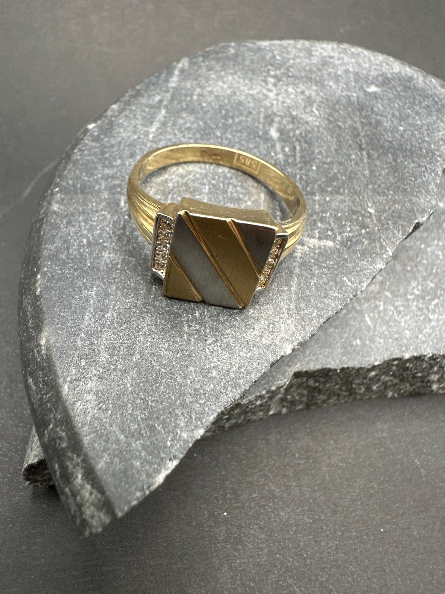 14K Gouden Bicolor Vierkante Ring – Maat 20