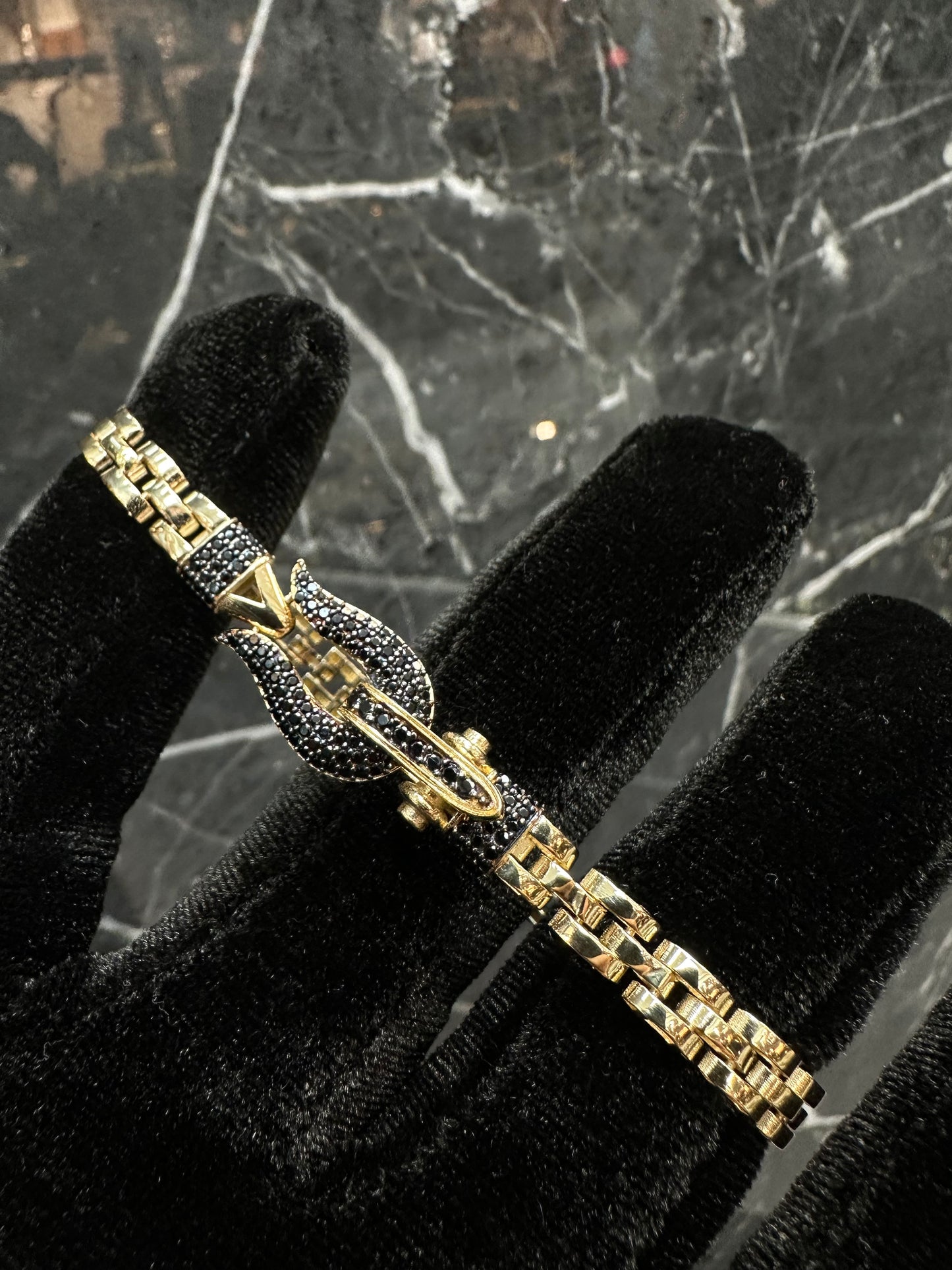 14K Gouden President Armband met Onyx Slot – 19 cm | 5,5 mm