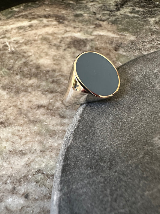 14k Witgouden Zegelring met Dubbele Blauwe Lagensteen