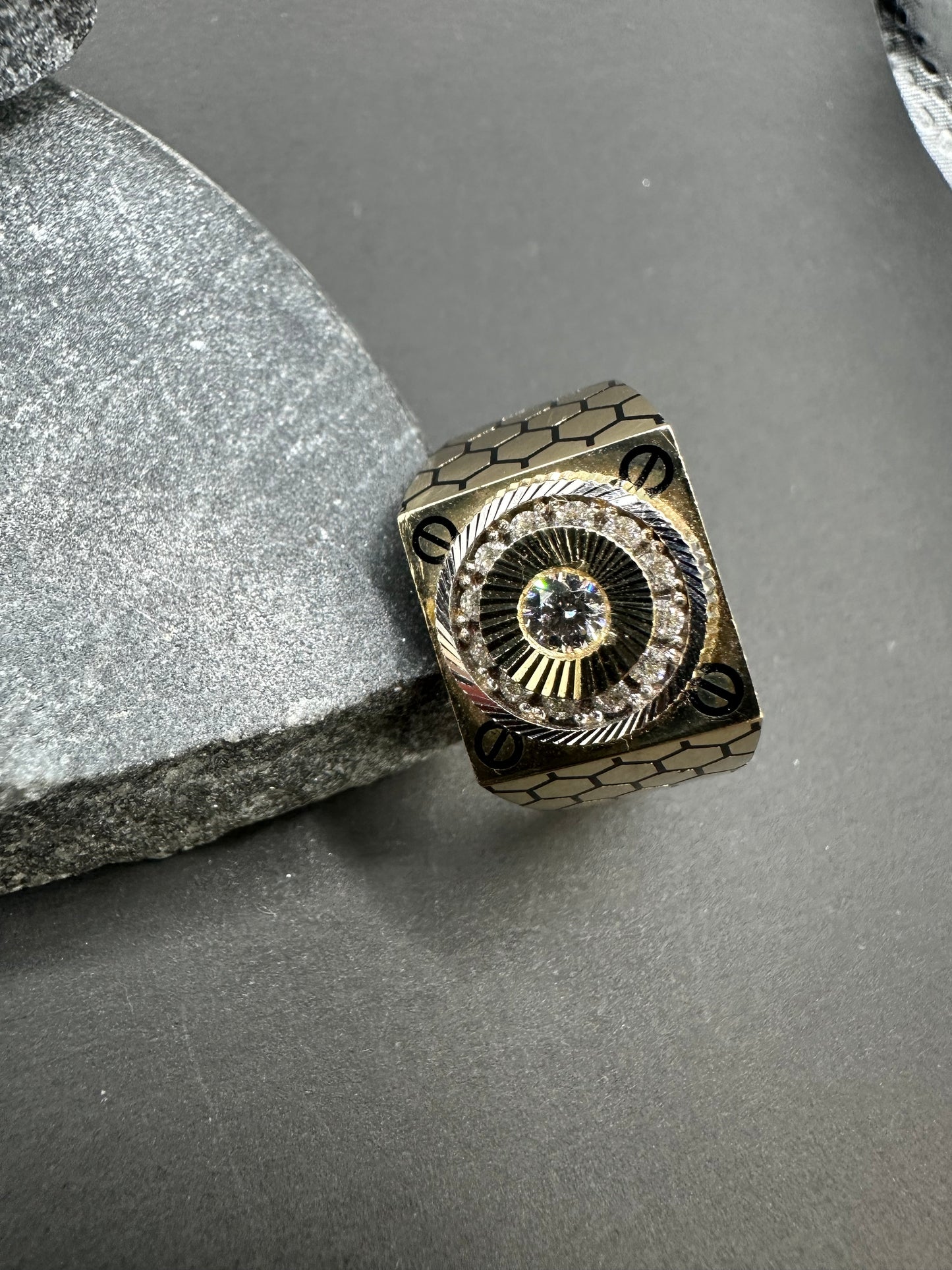 14K Gouden Bicolor Ring met Onyx Accenten – Maat 20,5