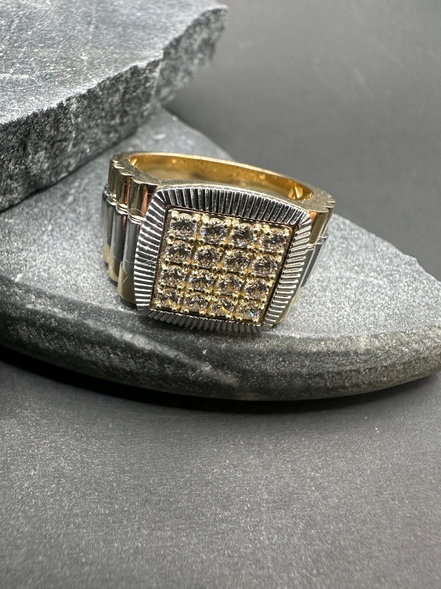 14K Gouden Bicolor Vierkante Ring met Zirkonia – Maat 20