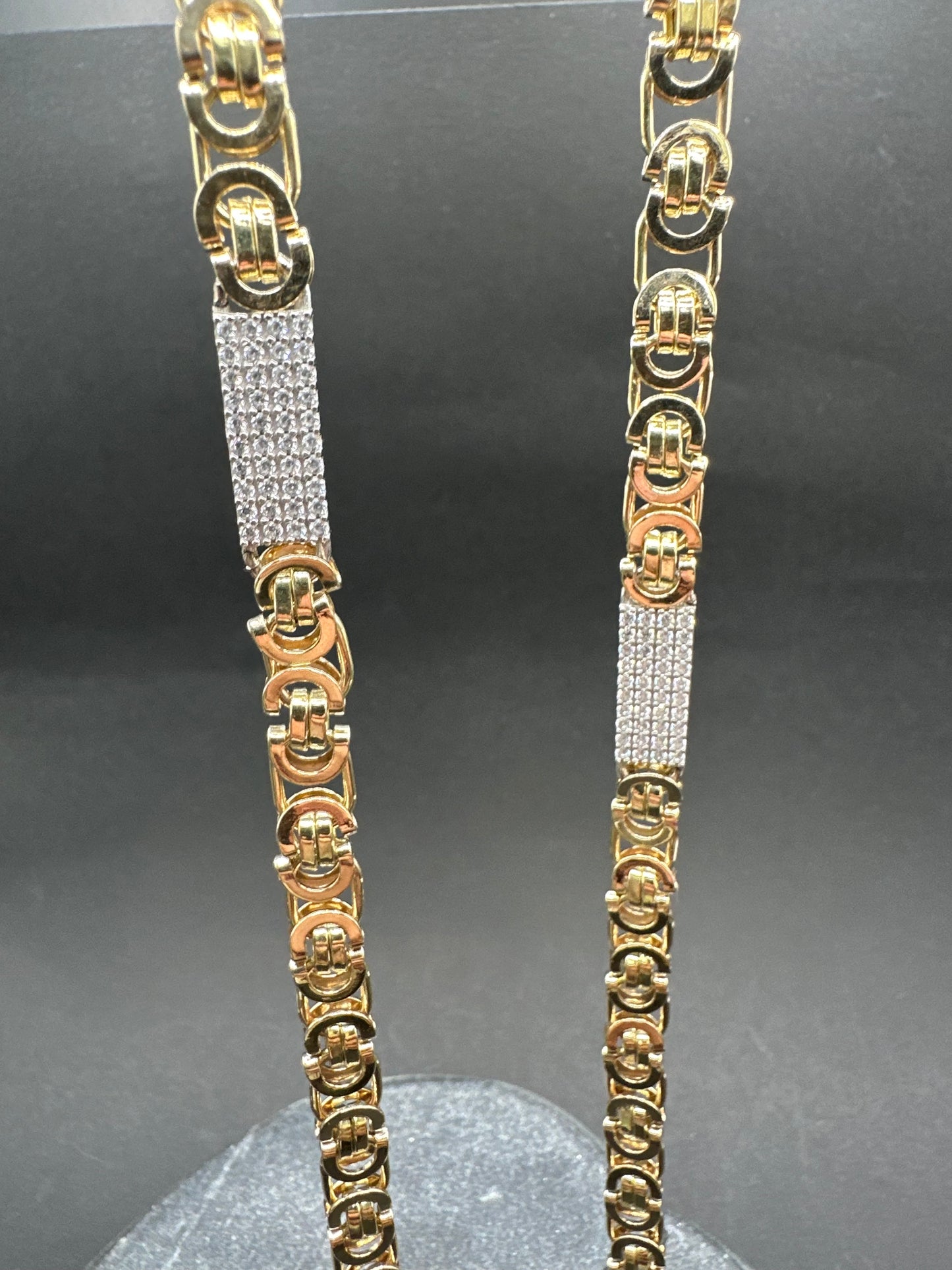 14K Gouden Massieve Platte Koningsketting met Zirkonia – 70 cm