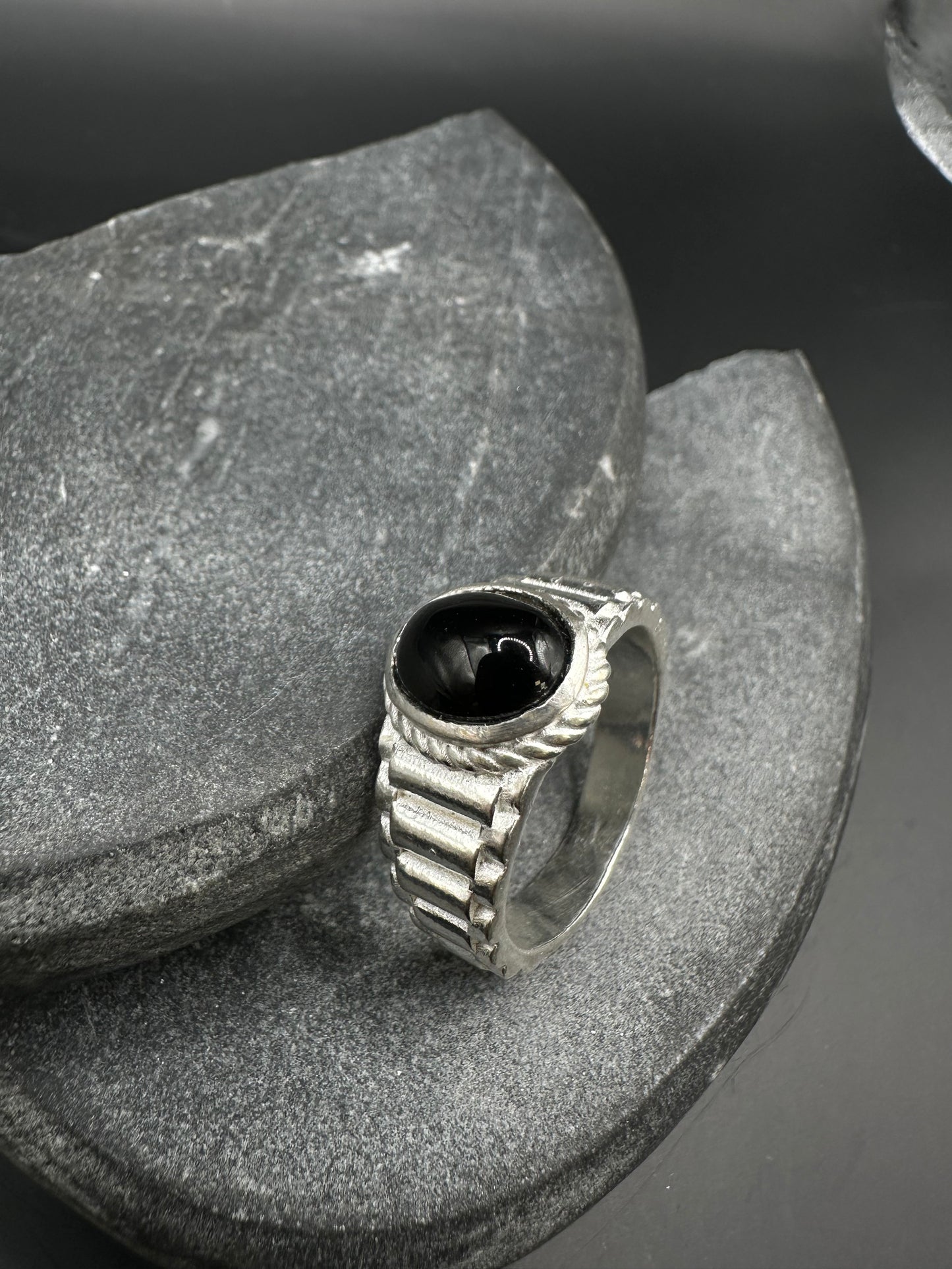 925 Zilveren Rollie Ring met Onyx
