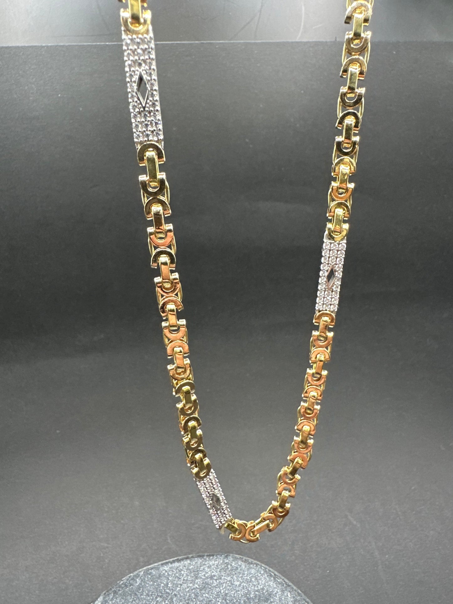 14K Gouden Massieve Platte Koningsketting met Iced Ruitjes – 70 cm