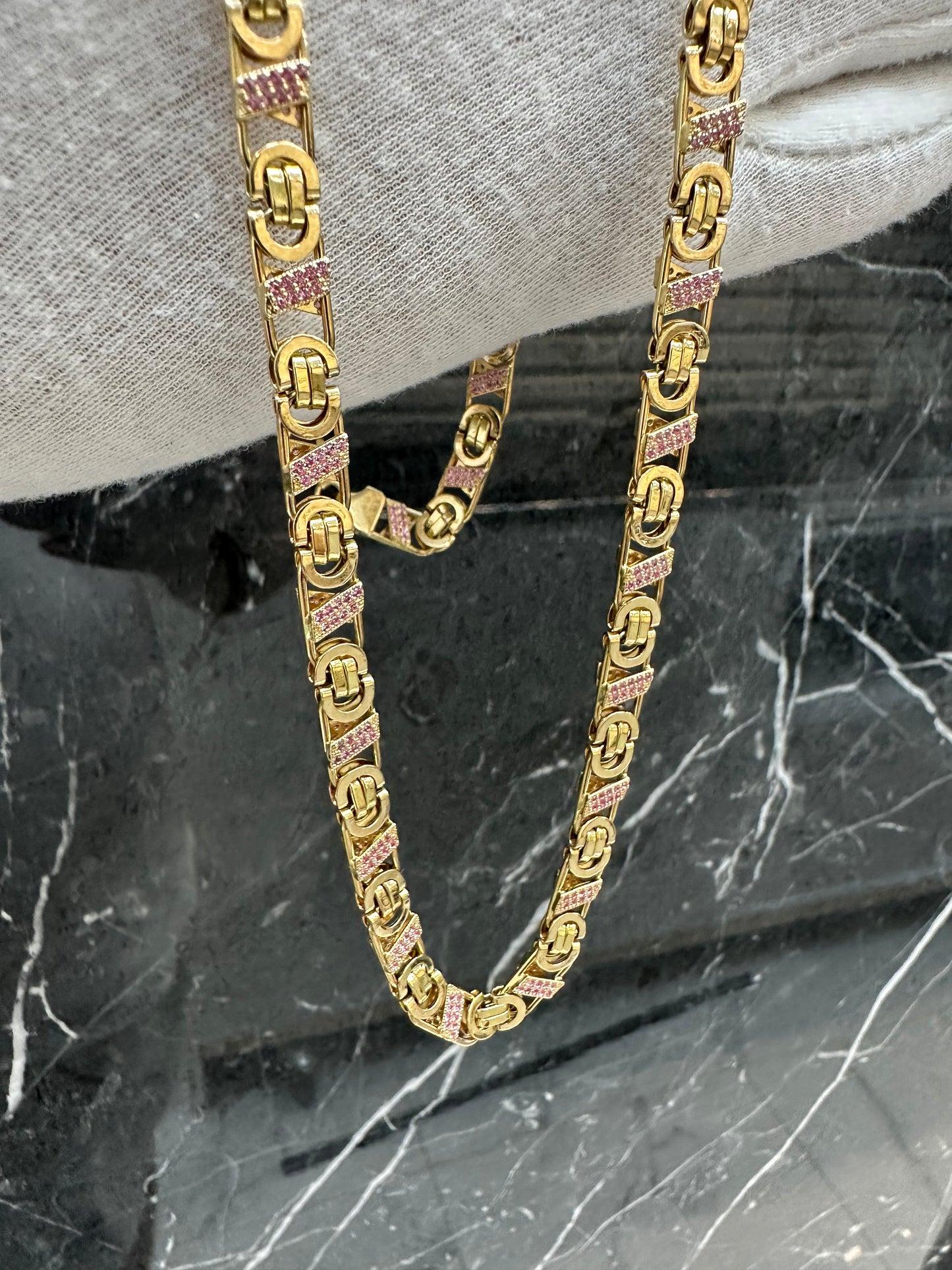 14K Gouden Valentino Ketting met Robijnen – 63 cm