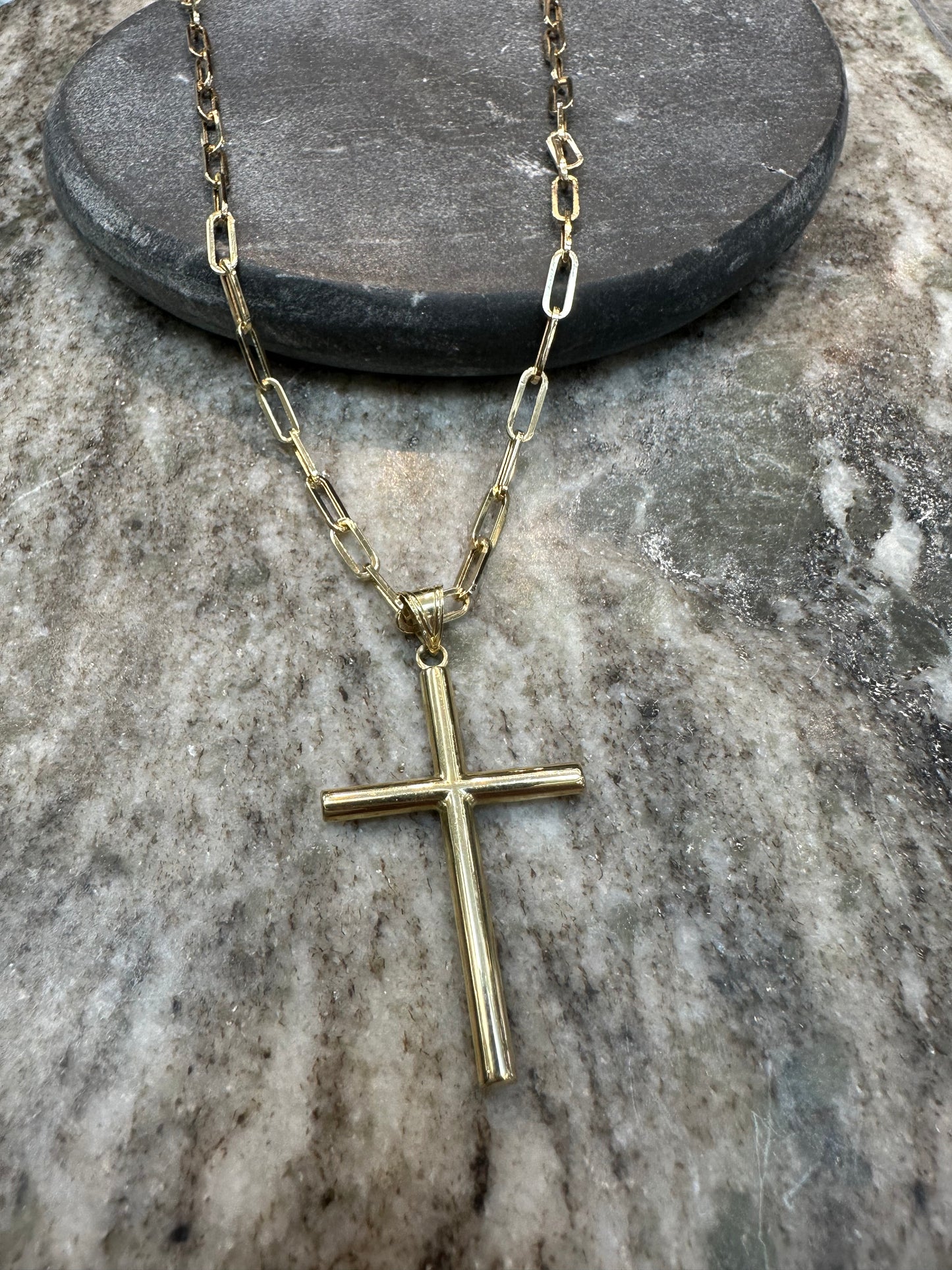 14K Gouden Papierclip Ketting met Kruis – 60 cm