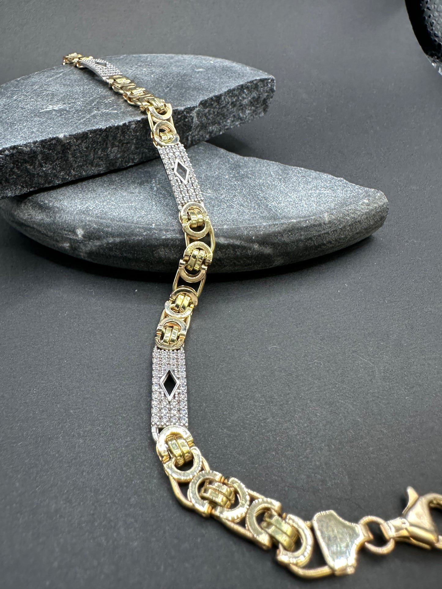 14K Gouden Platte Koningsarmband met Ruitjes en Zirkonia – 21 cm