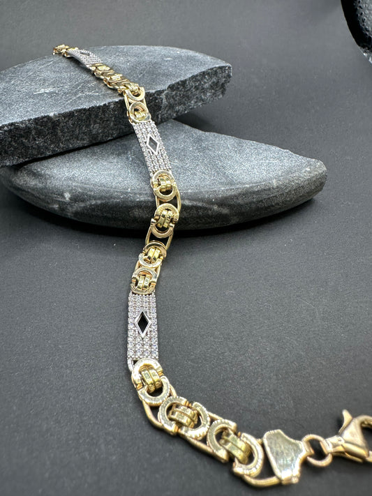 14K Gouden Platte Koningsarmband met Ruitjes en Zirkonia – 21 cm