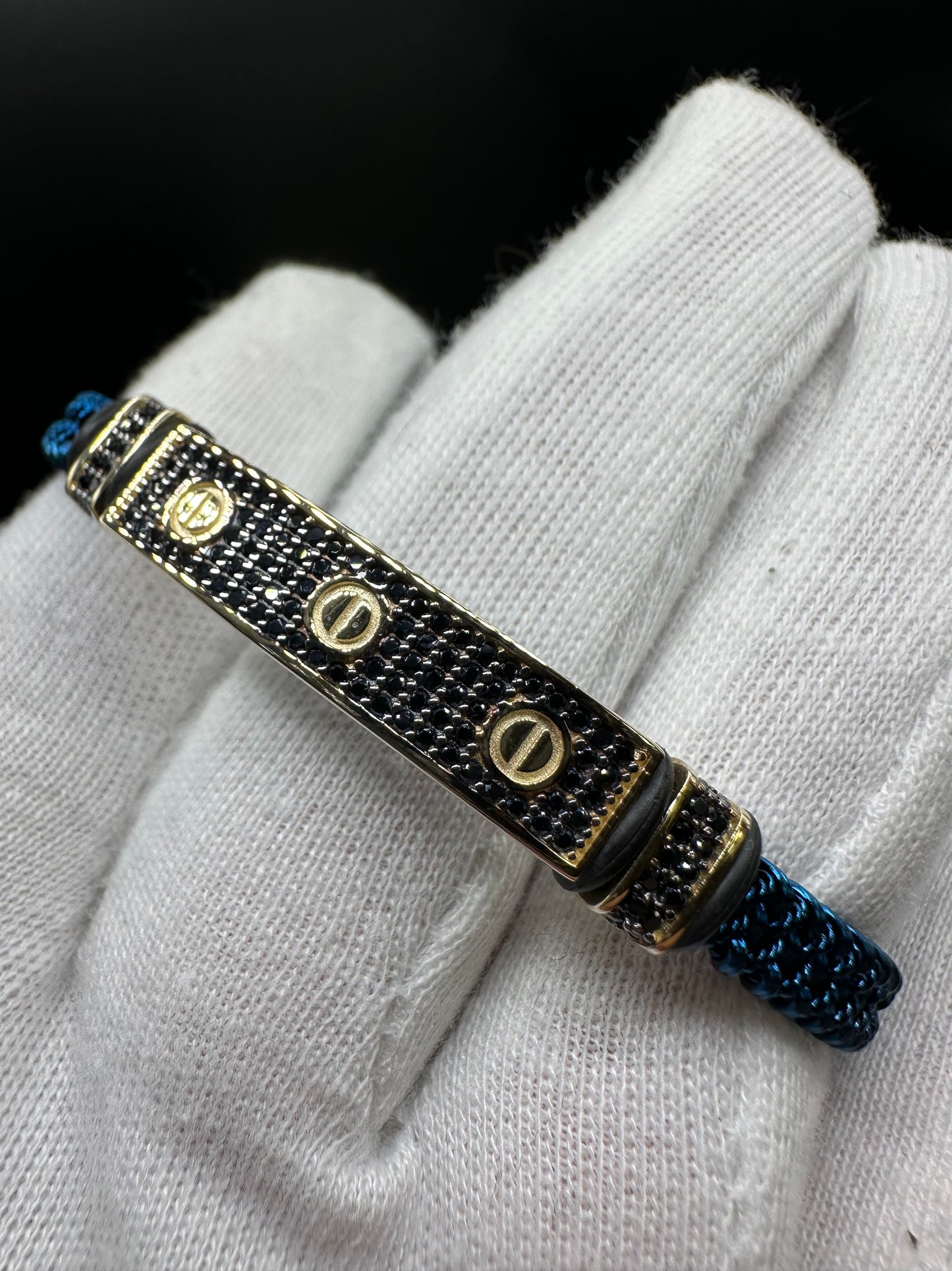 14K Gouden Onyx Armband met Blauwe Band