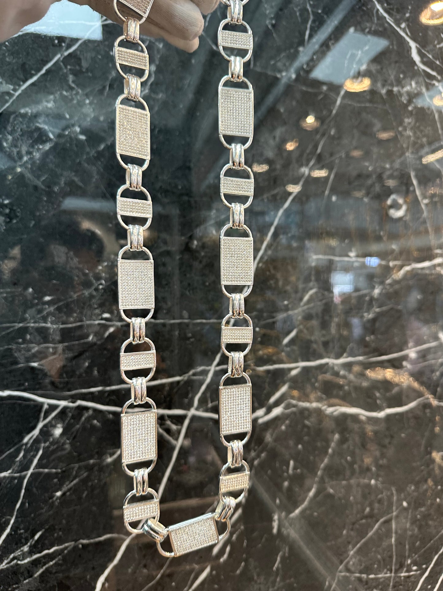Dikste 925 Zilveren & Vergulde Platte Magnum Ketting – 70 cm | 2 cm Breed | Dubbelzijdig Iced