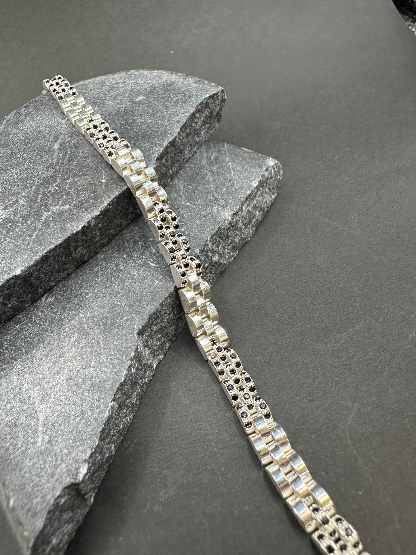 925 Zilveren President Armband met Natuurlijke Onyx Stenen – 20,5 cm